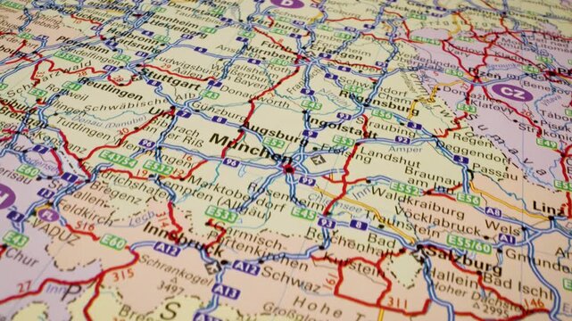 Europe road map with gliding view across countries