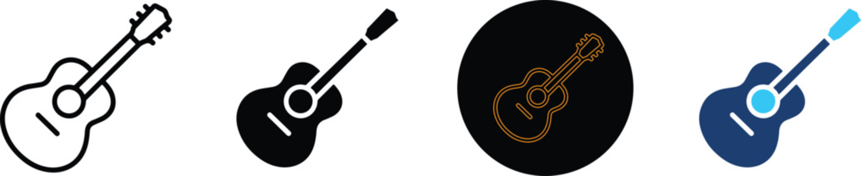 Four Different Minimalist Styles Of Acoustic Guitar Icons