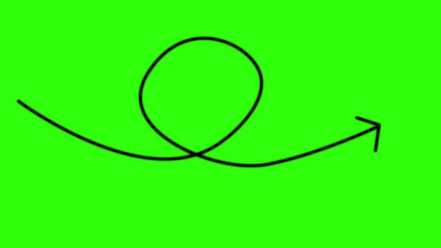 Hand-drawn animated arrow loop with circular swirl on green screen chroma key background