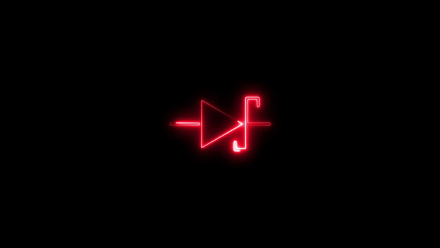 Red neon play button symbol on black background 1