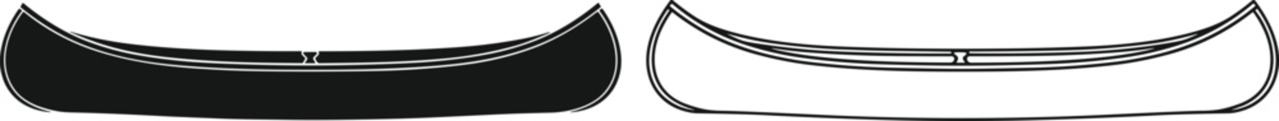 Set of Black Silhouette and Detailed Line Art Vector Illustrations of a Canoe Boat for Water Sports Outdoor Adventure Travel and Nautical Designs © MdAbdur