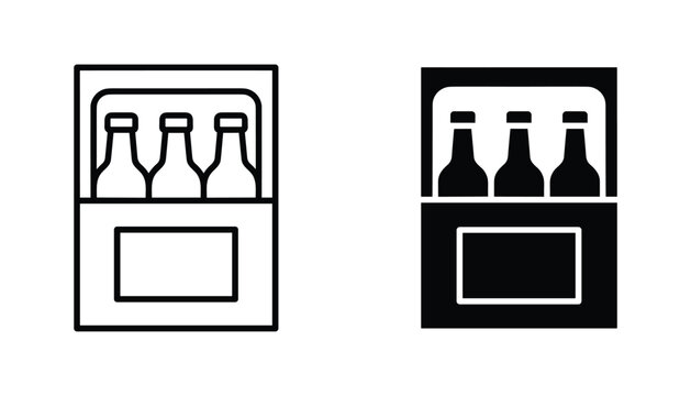 Beer six pack vector icon isolated on white Black and white outline line art and solid glyph silhouette