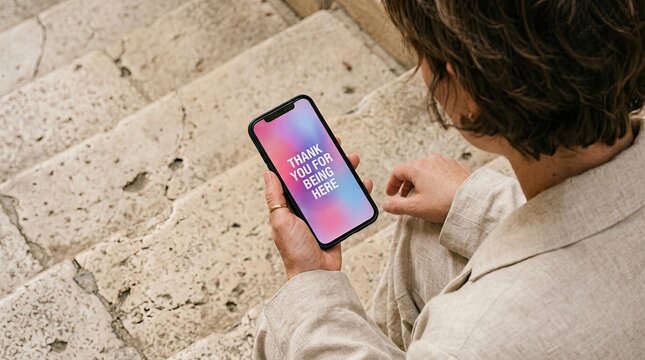 Realistic phone mockup in hand showcase app or website design on modern smartphone