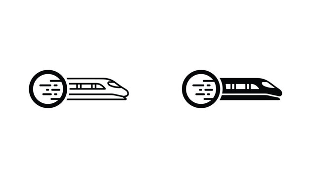 High speed train vector icon isolated on white Black and white outline line art and solid glyph silhouette