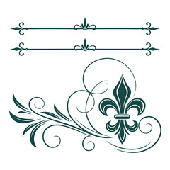 Minimalist straight lines combined with ornamental fleur de lis corner accents for sophisticated document framing and professional page layout separators in luxury graphic design branding projects. © go