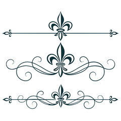 Elegant fleur de lis dividers collection with classic decorative elements for formal layout design sophisticated page breaks featuring traditional floral heraldry motifs and ornamental swirls. © go