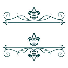 Premium fleur de lis decorative borders with elegant scrollwork flourishes for professional layout design featuring traditional heraldic symbols and sophisticated black line art ornaments. © go