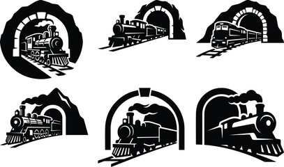 A train entering a tunnel bundle silhouette icon vector art illustration © MohammadZiaul