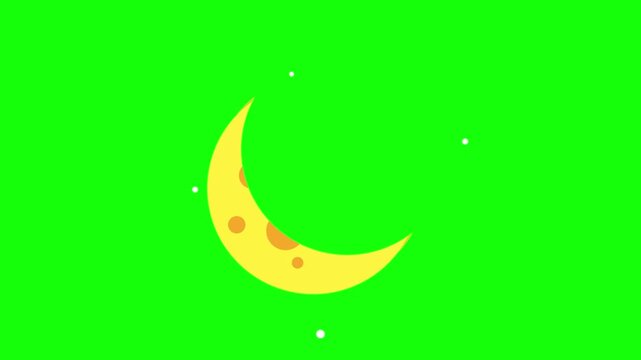 Cartoon Crescent Moon and Twinkling Stars Green Screen Animation