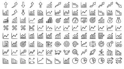 Fototapeta premium : Increase and Decrease Editable Stroke Line Icon Set with Finance Charts Graphs and Business Trend Symbols