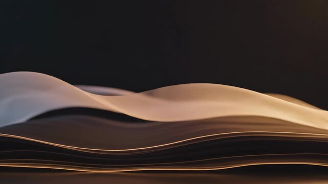Abstract Flowing Curves of Layered Paper Sheets in Soft Warm Lighting for Minimalist Aesthetic Design Background