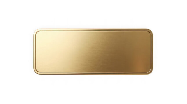 Empty gold plaque isolated on transparent background metallic brass nameplate sign.