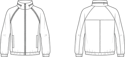 MobileFashion technical sketch of a zipper sport jacket with front and back views for tech pack © MdSumon