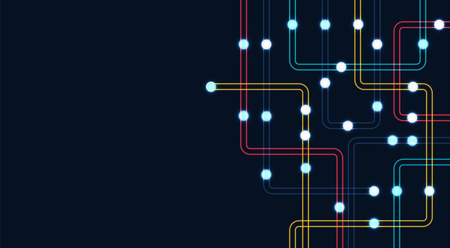 Circuit connect lines and dots. Network technology and Connection concept. Decentralized network nodes connections