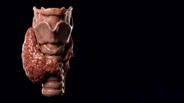 Human Thyroid Gland Anatomical Medical Illustration Isolated on Black Background