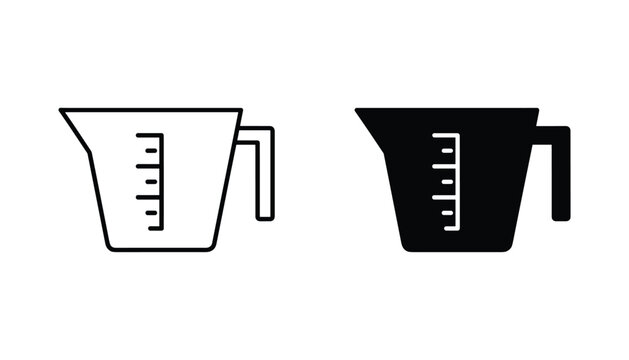 Measuring cup vector icon isolated on white Black and white outline line art and solid glyph silhouette
