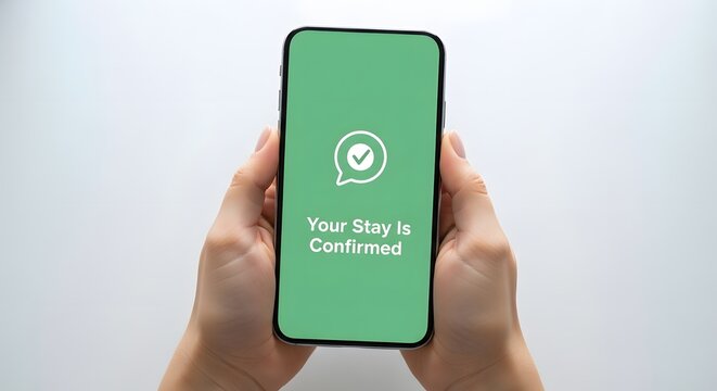 Confirmation of a hotel booking on a smartphone for the concept of travel and accommodation.