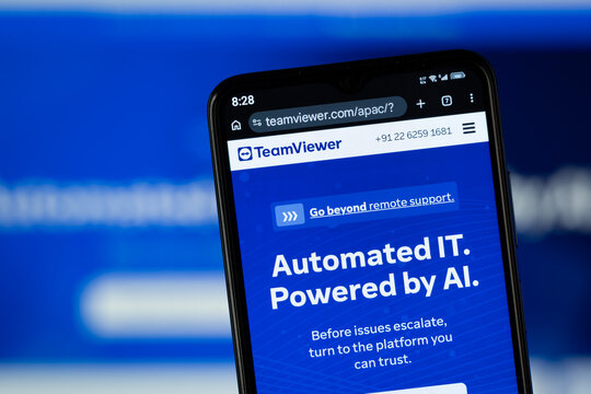 G&ouml;ppingen, Germany - 13 July 2026: TeamViewer official website is seen on a smartphone screen.