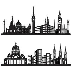 Fototapeta premium Historical european city skyline silhouette with clock towers and ornate cathedrals perfect for souvenir graphics educational materials and tourism brochures showcasing classic architecture.