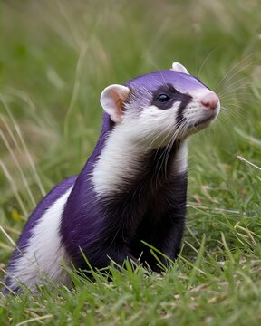 A purple javan ferret  badger ai-generated fantasy animal, fictional species in a landscape.