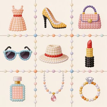 Trendy bead necklace display - set of 9 stylized icons