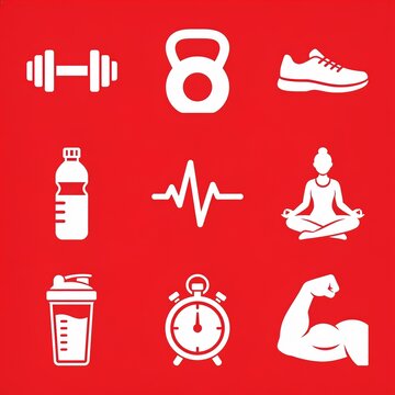 Dynamic fitness training session - set of 9 stylized icons