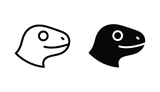 Dinosaur head vector icon isolated on white Black and white outline line art and solid glyph silhouette