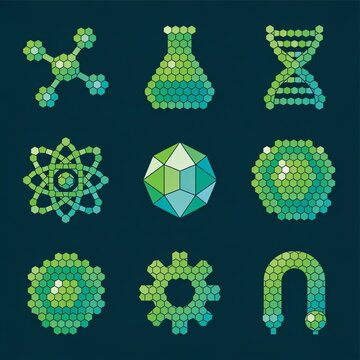 Geometric hexagon tiling pattern - set of 9 stylized icons