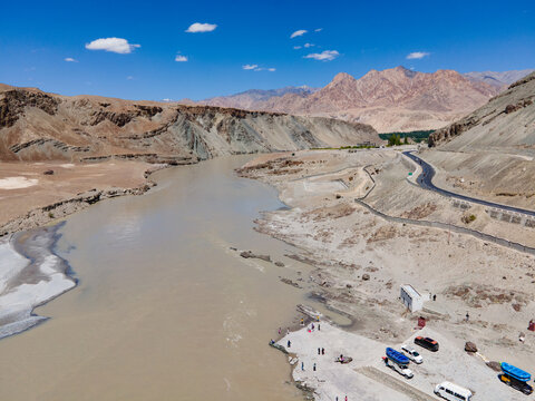 Scenic Sangam Point Leh Ladakh
Indus Valley River Confluence
Ladakh River Landscape Aerial View