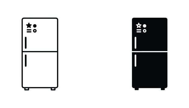 Refrigerator vector icon isolated on white Black and white outline line art and solid glyph silhouette