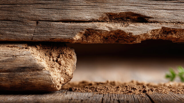 Destructive termites actively crawling on severely damaged wooden structures, illustrating the significant impact of a serious pest infestation on residential properties and timber decay