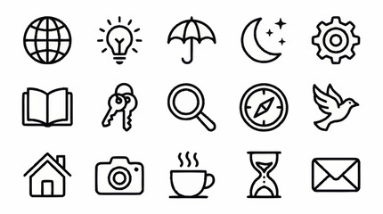 Minimalist black line icons set for various concepts. © Lidah