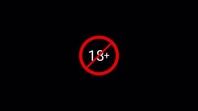 18 plus icon sign animation on black background for mature audience alerts & restricted media,
Animated 18+ only warning icon badge, Red 18+ Age Restriction Animation, adult only content warning icon