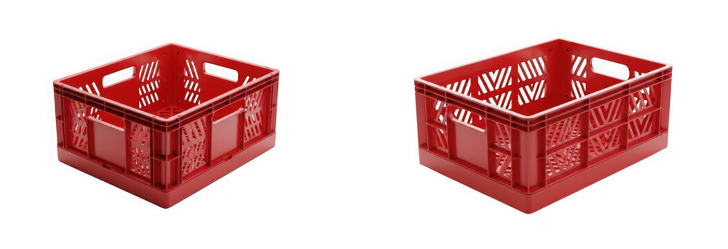 Red plastic storage crate isolated on transparent background