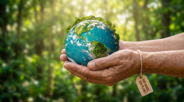Concepto de protecci&oacute;n del planeta mediante un estilo de vida sostenible y compromiso ambiental.
