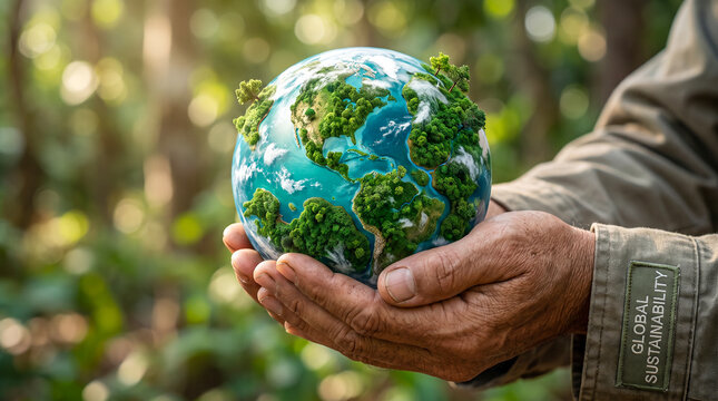 Concepto de protecci&oacute;n del planeta mediante un estilo de vida sostenible y compromiso ambiental.
