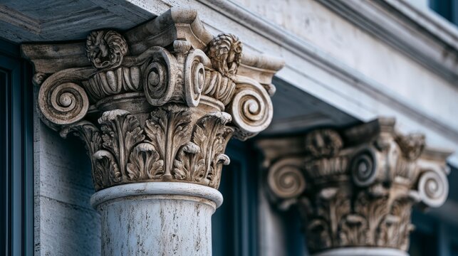 Classical corinthian column capital with intricate carved acanthus leaves and eagle detail