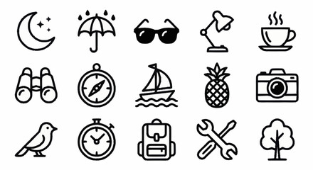 Collection of minimalist line art icons for various themes. © Afro