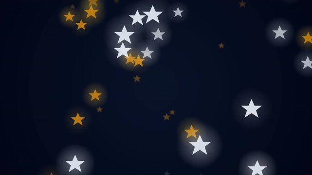 Motion of Bright White and Gold Stars in Night Sky with Twinkling Effect for Festive Motion.