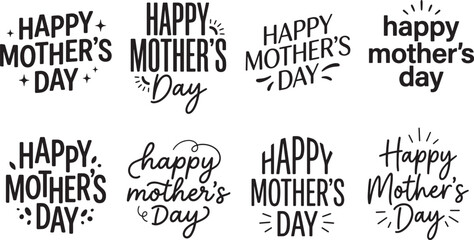 Obraz premium Happy mothers day typography lettering icon set with creative hand drawn text layouts
