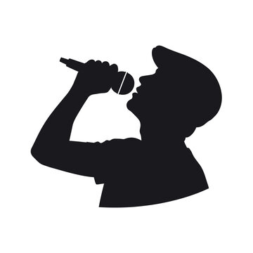Singer Silhouette Singing into Microphone Vector Logo Design