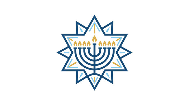 Creative Blue Star of David with Lit Menorah and Flame Designs Minimalist Art with high quality professional line art symbols for modern creative design and digital branding projects