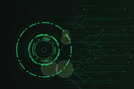 Neon circuit holographic interface display with glowing data paths