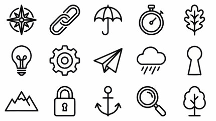 Collection of minimalist line art icons for various themes. © Tata