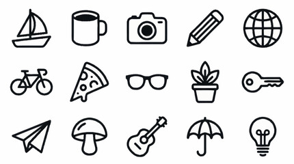 Fototapeta premium Collection of minimalistic line art icons for various themes.