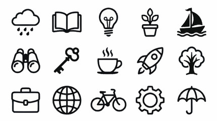 Collection of minimalist line art icons for various themes. © Tata