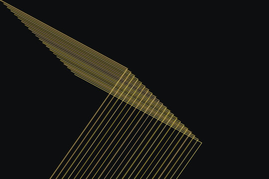 Golden converging parallel lines on black background, convergence geometric