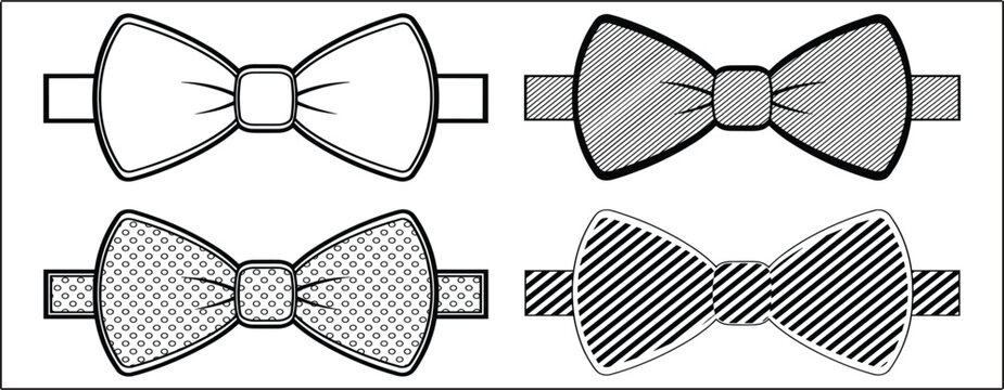 Classic bow tie collection, outline patterned formal neckwear vector illustration set isolated design