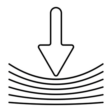 Downward arrow compressing flexible curved lines under applied mechanical pressure