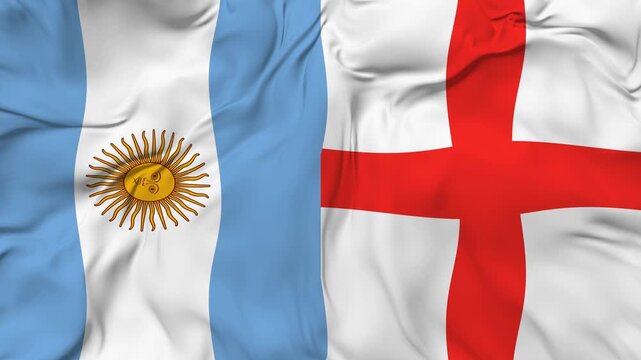 Argentina vs England flag animation seamless loop. 3d flag high resolution